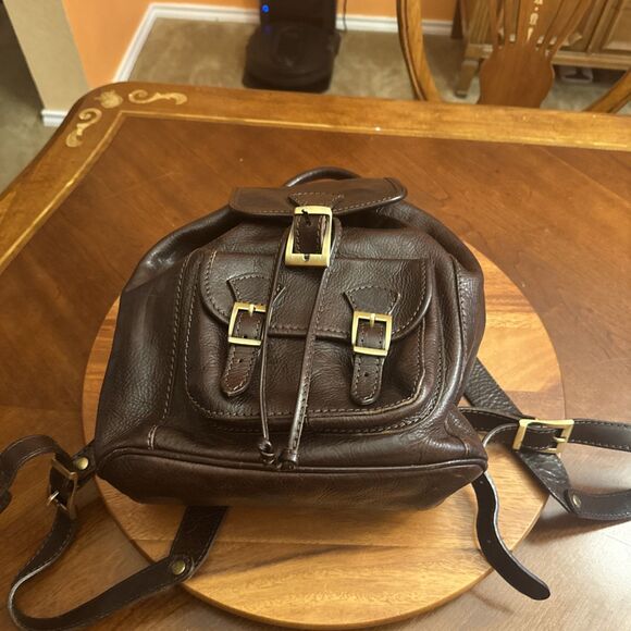 Vera Pelle Large Brown Leather Backpack Drawstring Many Pockets 10” X 5 “ X 13” main image 10